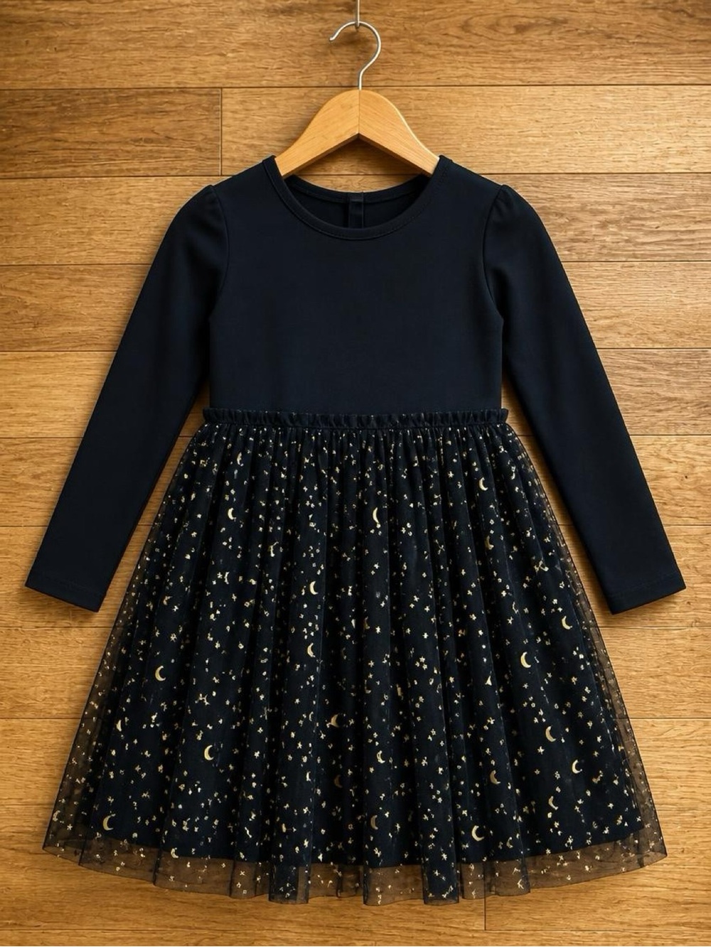 Hanna Andersson Girls 140 US 10 Black Gold Moon Stars Tulle Dress